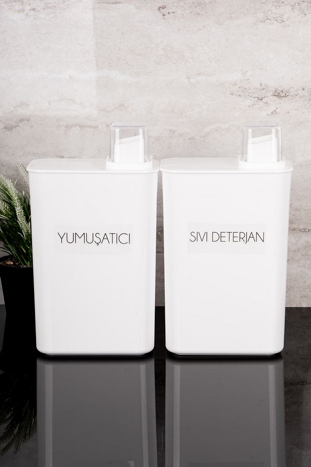 2li Kendinden Ölçekli Deterjanlık Kutusu Seti Yumuşatıcı Sıvı Deterjan Etiketli 3000ml - 3