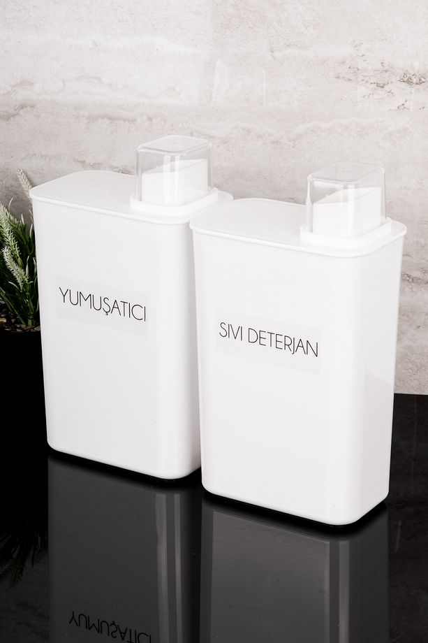 2li Kendinden Ölçekli Deterjanlık Kutusu Seti Yumuşatıcı Sıvı Deterjan Etiketli 3000ml - 5
