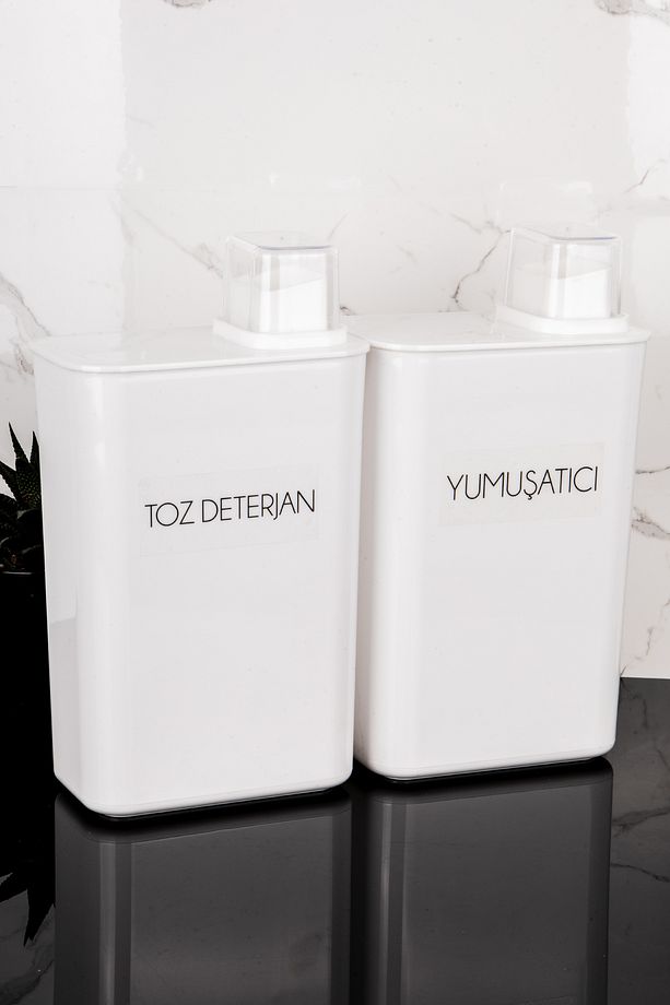 2li Kendinden Ölçekli Deterjan Kutusu Seti Toz Deterjan Yumuşatıcı Etiketli 3000ml Deterjanlık - 3