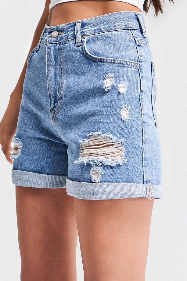 Yırtık Model Yüksek Bel Kot Rengi Jean - 4