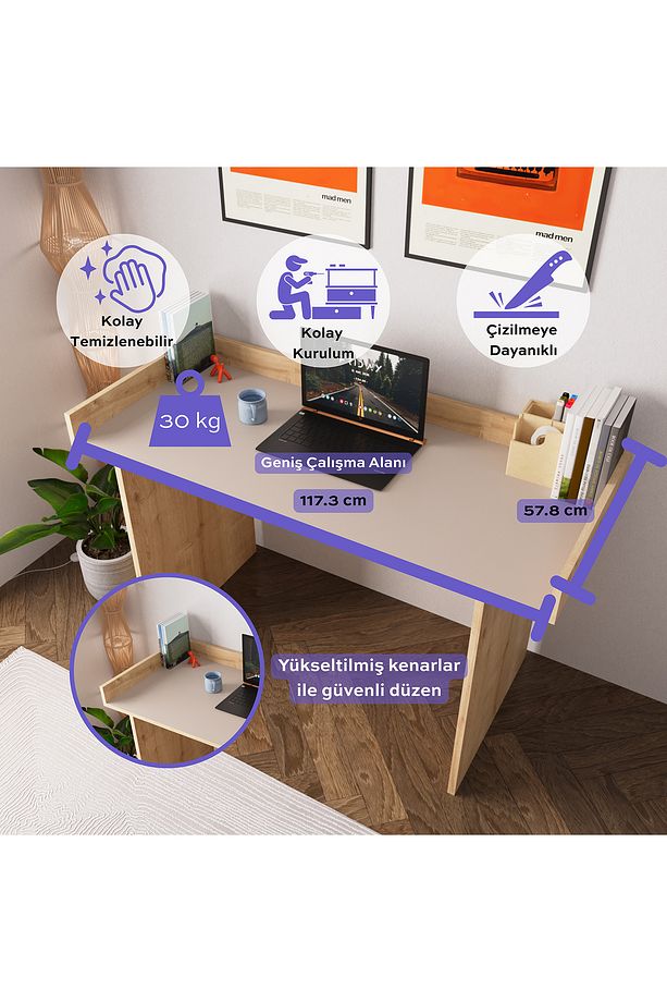 Somas S6511 Çalışma Masası Safir-kumtaşı Ders Çalışma Ofis Masası Pratik Kurulum - 3