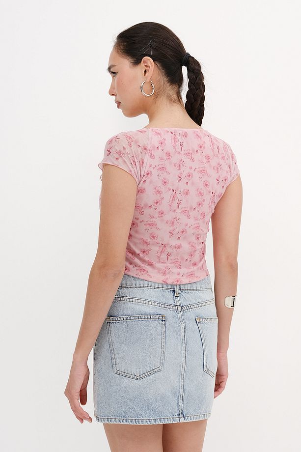 Çiçek Desenli Crop Bluz P17227-A7 - 5