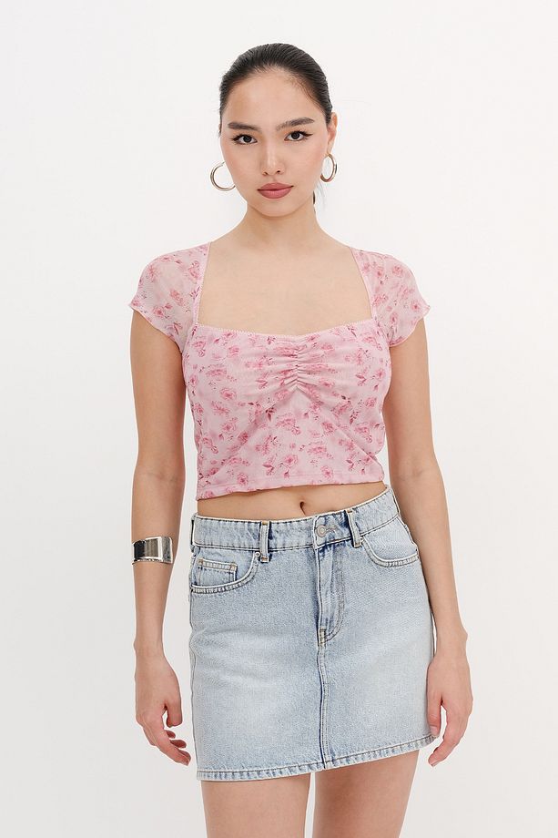 Çiçek Desenli Crop Bluz P17227-A7 - 6