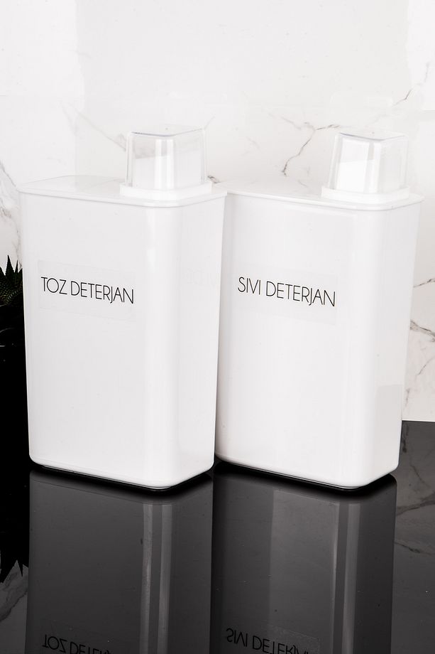 2li Kendinden Ölçekli Deterjan Kutusu Seti Toz Deterjan Sıvı Deterjan Etiketli 3000ml Deterjanlık - 5