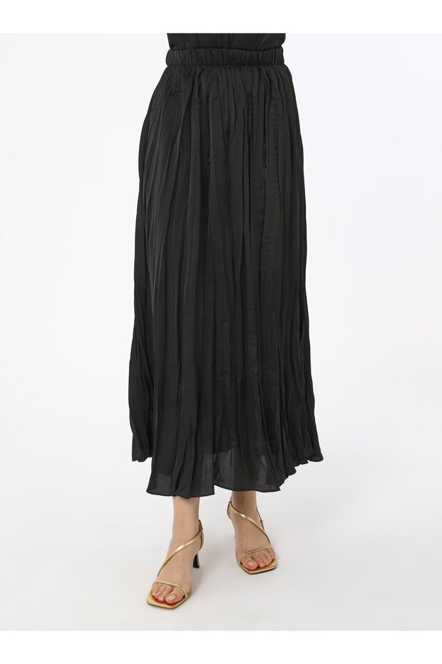 Kırışık Efektli Piliseli Etek - Siyah - Refka - 5