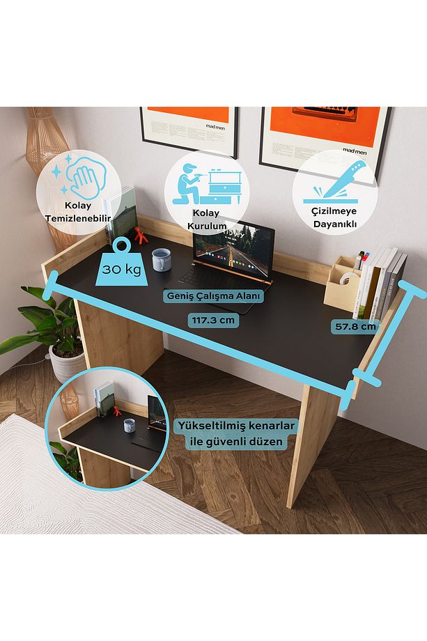 Somas S6513 Çalışma Masası Safir-siyah Ders Çalışma Ofis Masası Pratik Kurulum - 3
