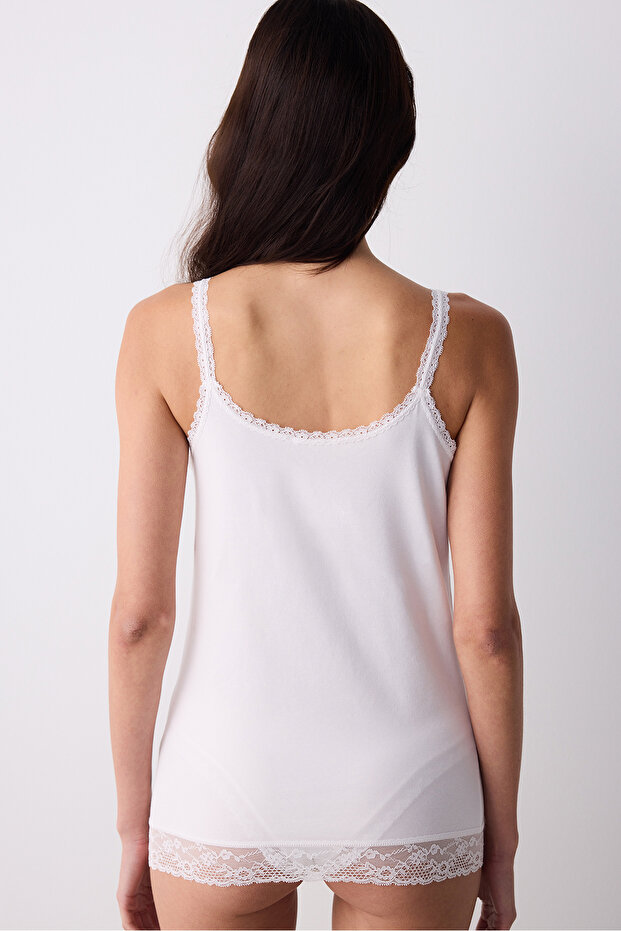 Biele čipkované Cami tielko - Algodon - 5