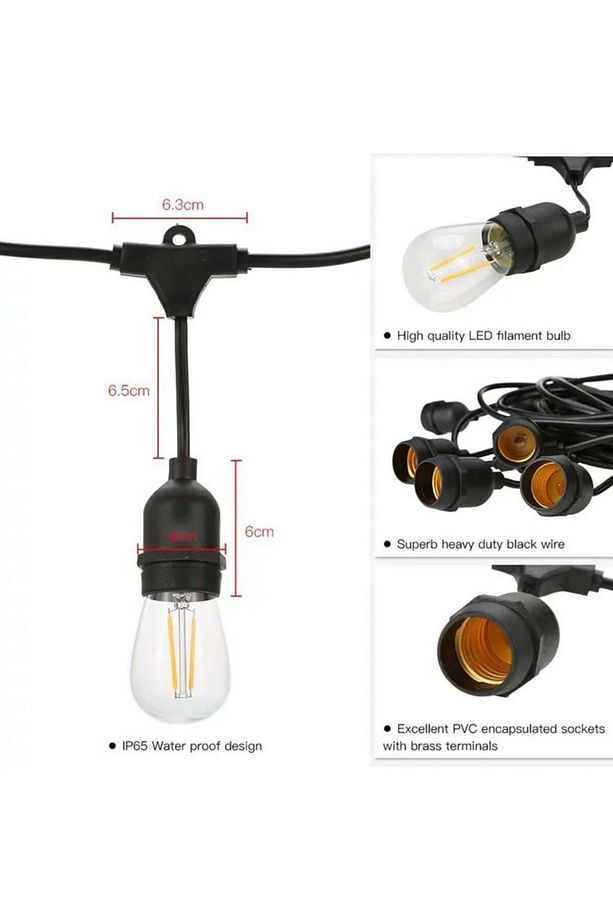 220Volt 5 Adet E27 Duylu 5 Metre Kablolu Set (5 Adet S14 Led Ampul Hediyeli) - 4