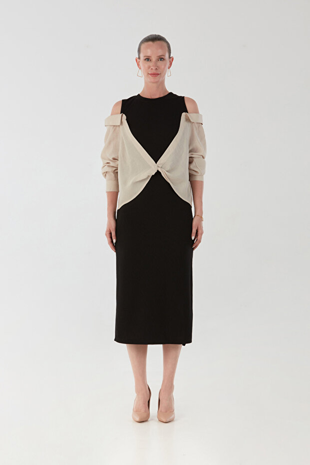 Basic Gömlek Detaylı Yırtmaçlı Elbise - 8