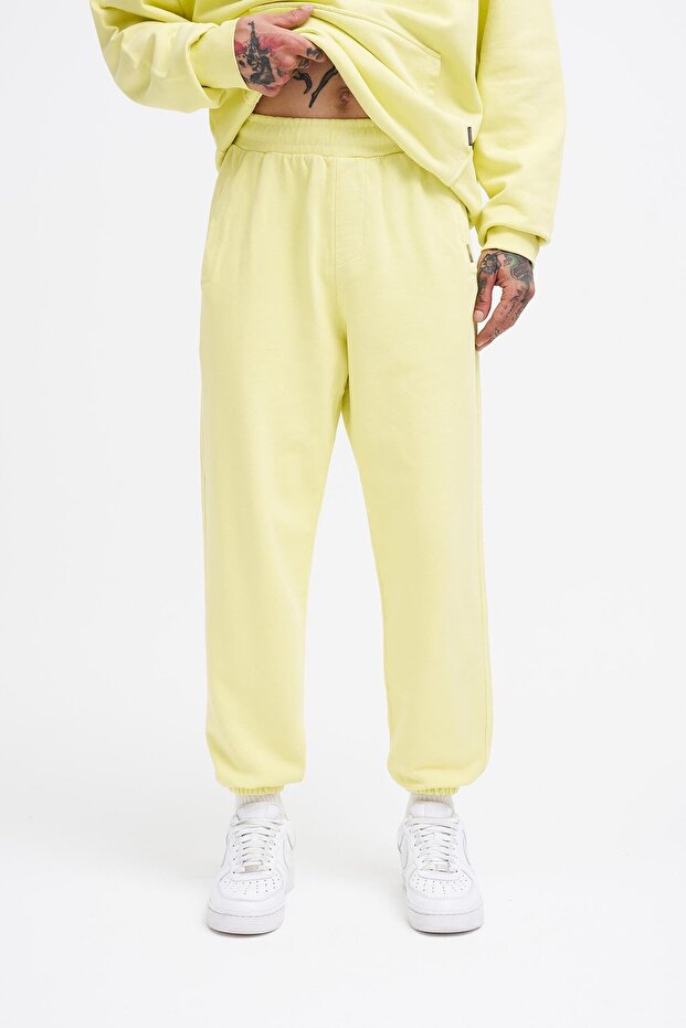 Erkek Yıkamalı Basic Jogger Sarı Eşofman Altı - 1