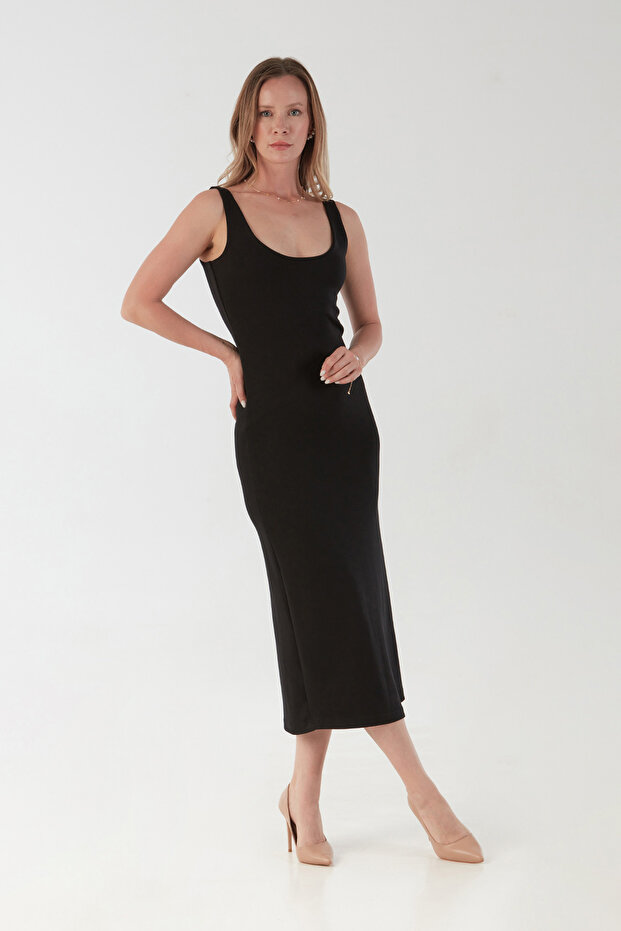 Basic Kalın Askılı Salaş Modal Elbise - 5