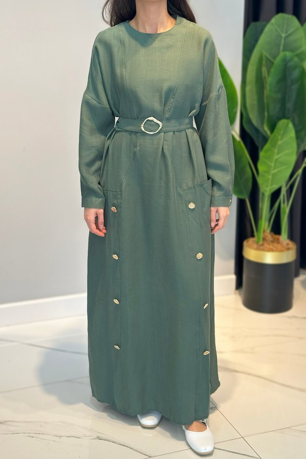 Belt Metal Gold Buckle Passion Dress with Metal Buttons on the Bottom 5735 Tourmaline Green