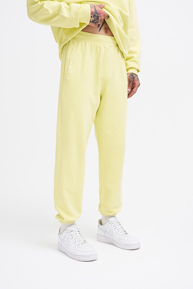 Erkek Yıkamalı Basic Jogger Sarı Eşofman Altı - 2