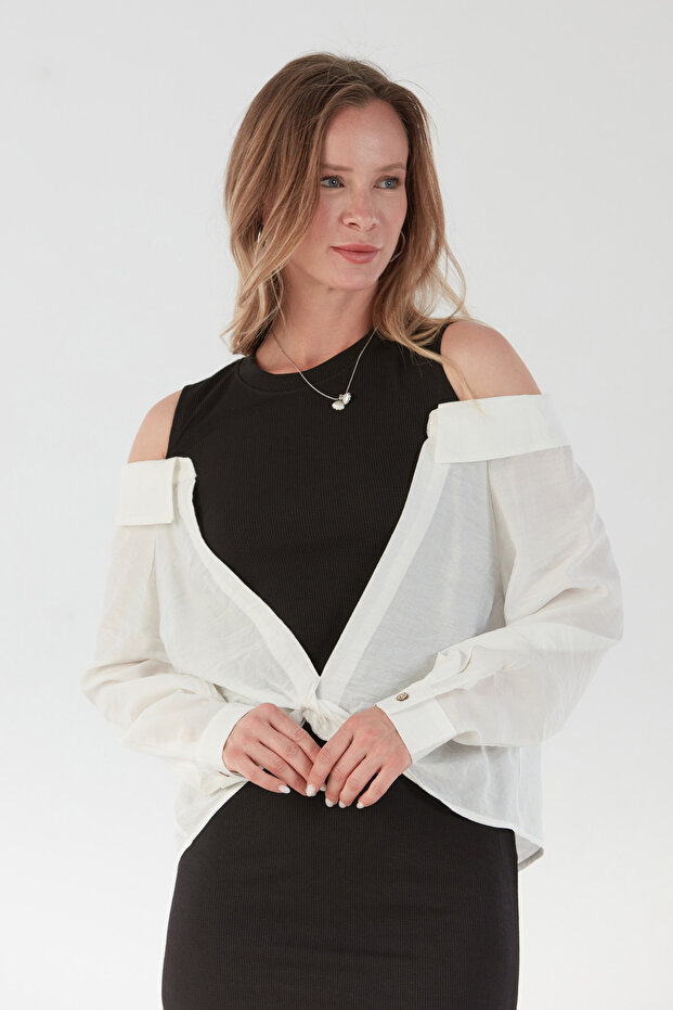 Basic Gömlek Detaylı Yırtmaçlı Elbise - 2