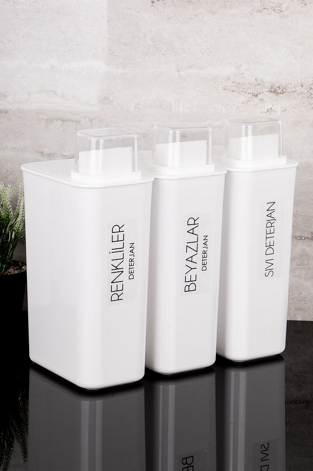 3lü Kendinden Ölçekli Deterjanlık Kutusu Seti Renkliler Beyazlar Sıvı Deterjan Etiketli 3000ml - 2