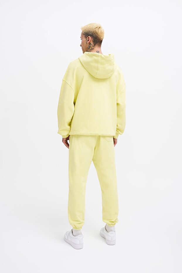Erkek Yıkamalı Basic Jogger Sarı Eşofman Altı - 7