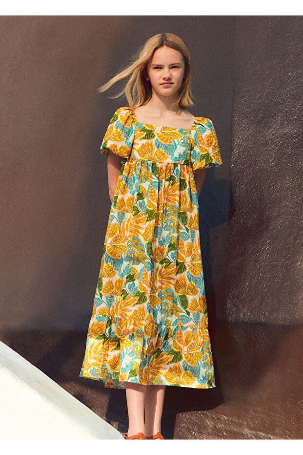 Yaprak baskılı elbise - 1