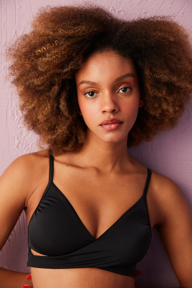 Siyah Basic Wrappy Bikini Üstü - 4