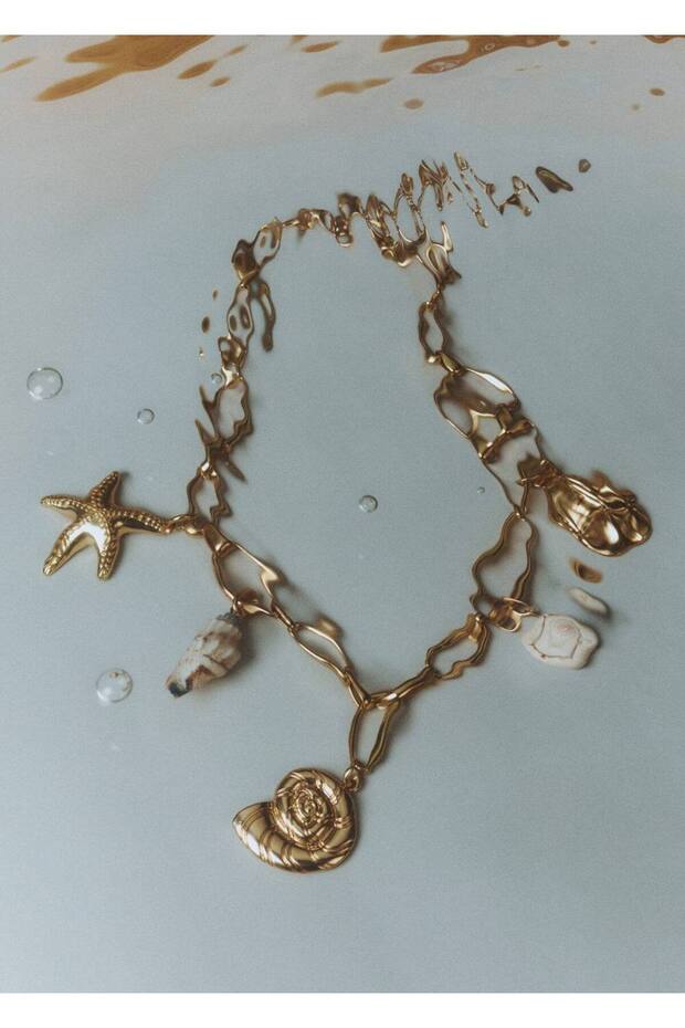 Deniz kabuğu detaylı boncuklu kolye - 2