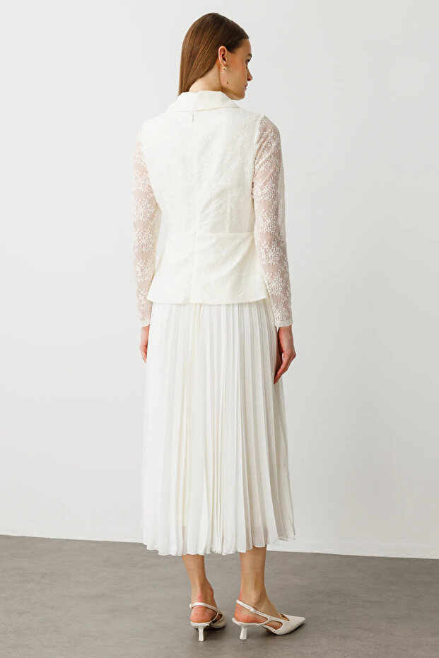 Altı Piliseli Dantelli Elbise - 6