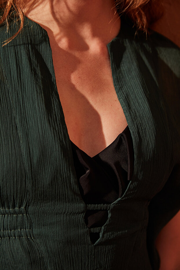 Basic Koyu Yeşil Kaftan - 4