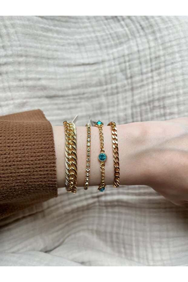 Gold Color Chain Bracelet Set of 4 - Mgld6