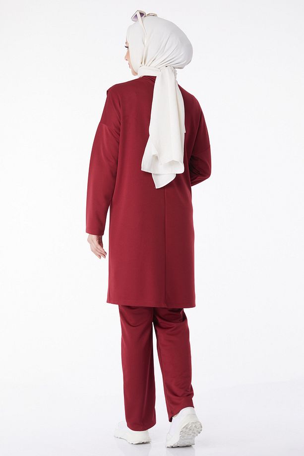 Spor Tunik Pantolon İkili Takım Bordo - 13154 - 6