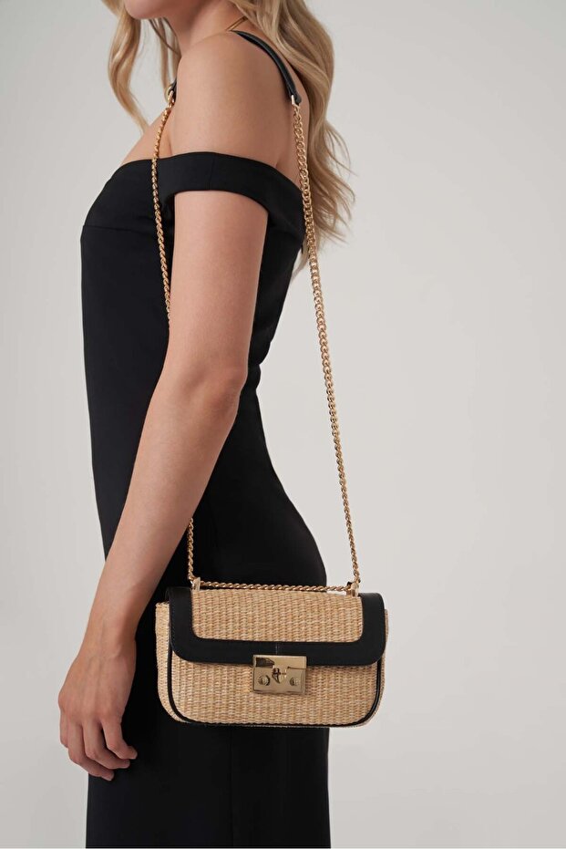 Zincir Askılı Hasır Çanta - 1