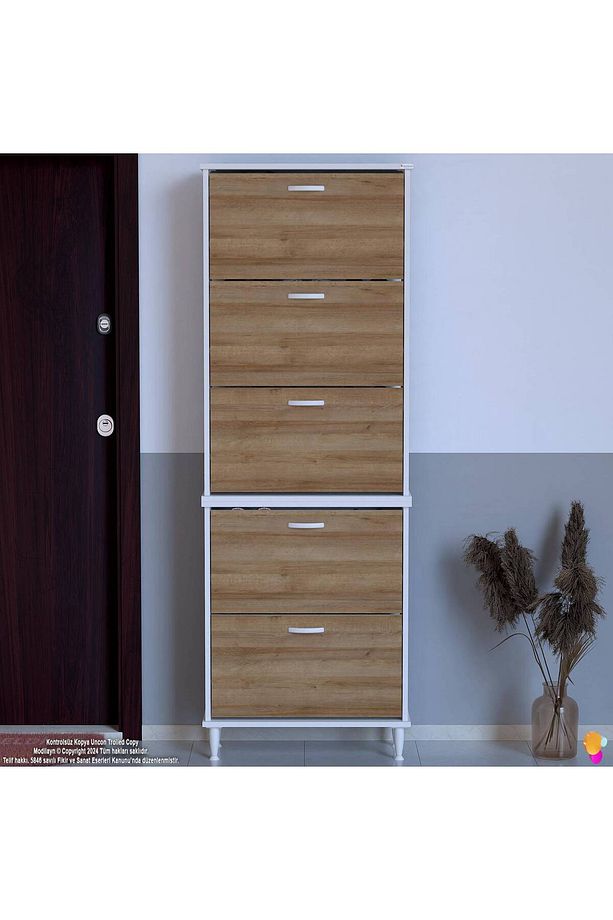 Varbi Umay' 2 Li Kapı Önü 72x205x26 Cm’ Lik 5 Düşer Kapak 10 Göz Bölme Raf Ayakkabılık - 6
