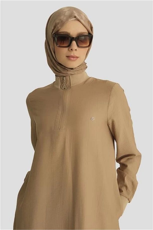 Fermuar Detaylı Tunik 25yt433 Koyu Bej - 4
