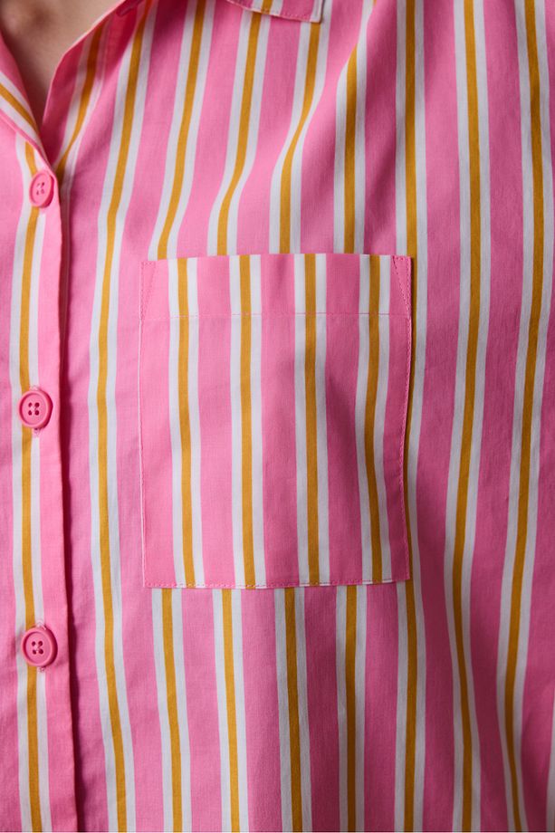 Mara Gömlek Şort Pembe Pijama Takımı - 4