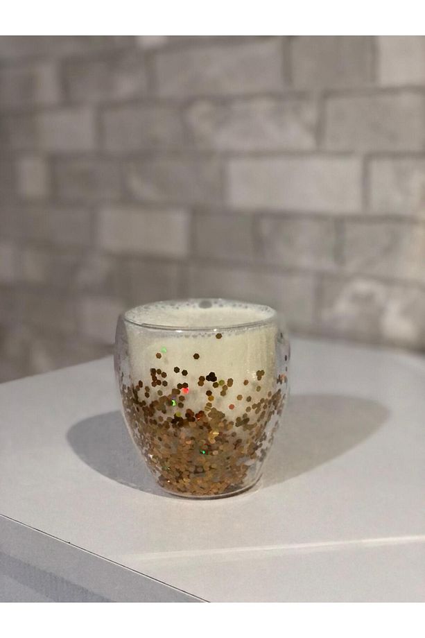Çift Cidarlı Turuncu Simli Cam Bardak Kahve Sunum Bardağı Isıya Dayanıklı Borosilikat 250 ml - 3