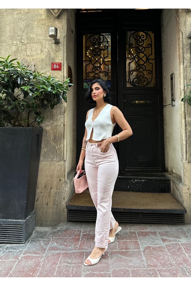 MARKA MODEL BOYFİT YIKAMALI SARI PANTALON - 1