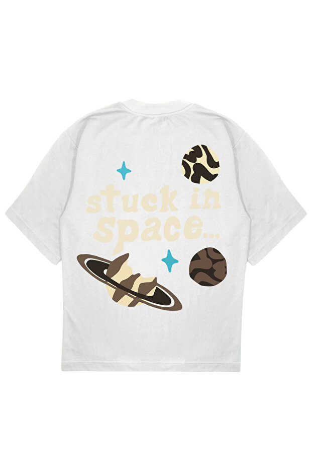 تي شيرت SPACE مقاس كبير تي شيرت كوزموس أبيض