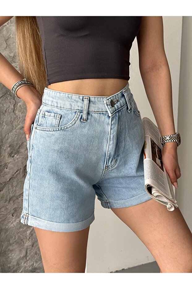 TREND TINT WASHED Aged EFFECT BAGGY JEAN DENIM BERMUDA ROLLER SHORTS