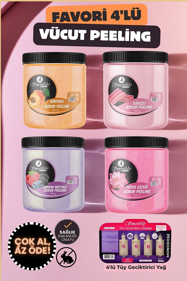 Favori Vücut Peelingi Batık & Çilek Bacak Onarıcı 4 X 800g + 4lü Karınca Yumurtası Yağ - 1