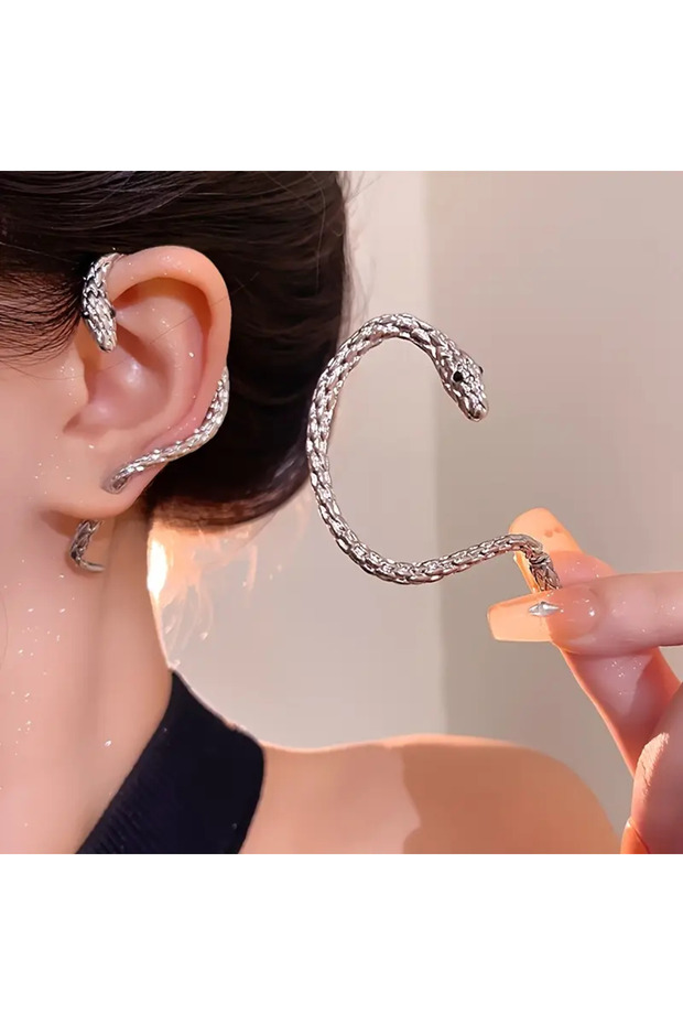 Medusa - Silver Snake Ear Top Silver Silver Color Earrings (for Right Ear)
