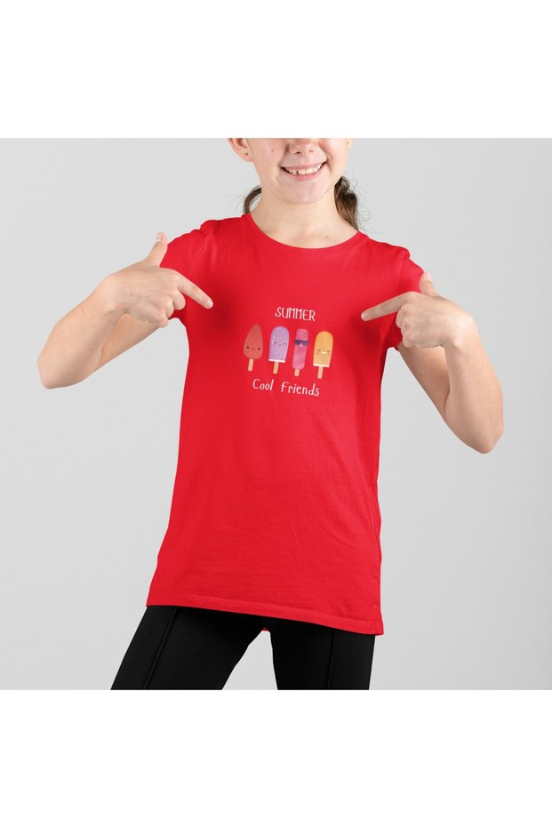 100% Cotton Children's -Cool Friends- Transfer Printed Round Neck Short Sleeve T-Shirt