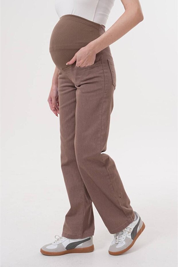 Hamile Esnek Karın Bantlı Beli Ayarlanabilir Boru Paça Kot Pantolon - 3