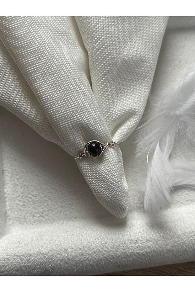 الحد الأدنى من خاتم سلك الفضة من حجر الشونغيت - 1