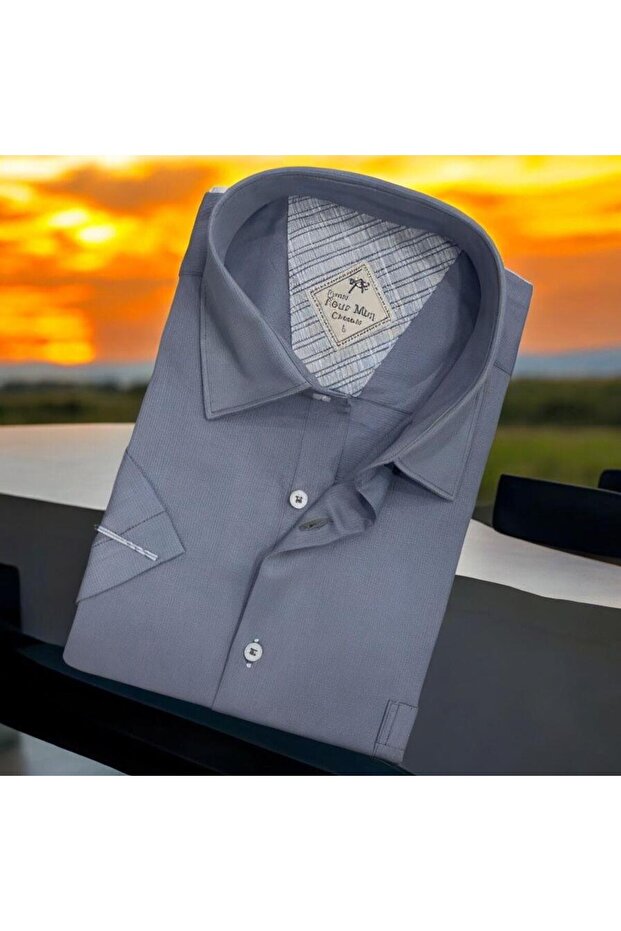 Linen Linen Classic Anthracite Short Sleeve Men's Shirt (Regular Fit)