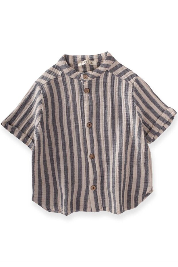 Organic Muslin Shirt 2-10 Years Old Navy Blue Striped