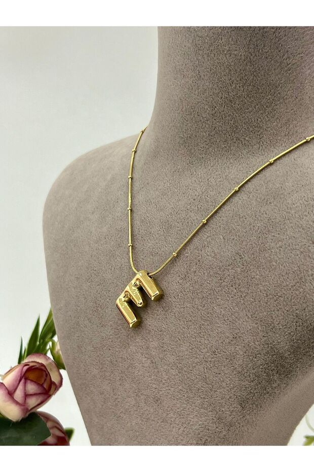 Bubble Bombeli Gold Harf Kolye (E Harfli) - 3