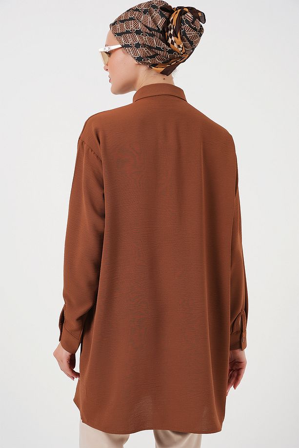 Kadın Uzun Gömlek Tunik 5945 - Taba - 6