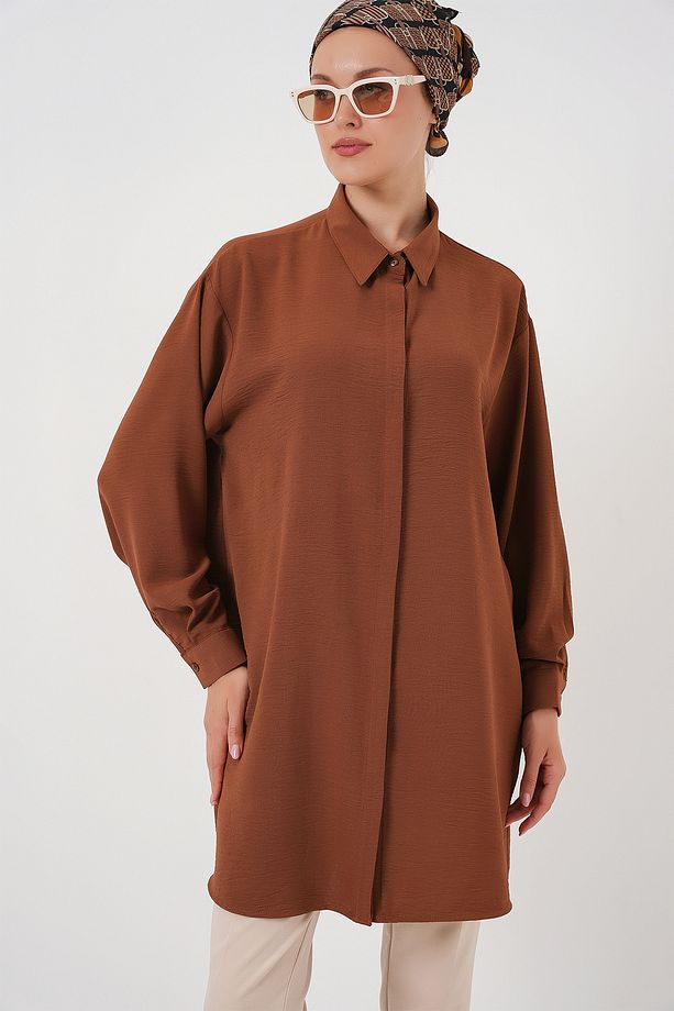 Kadın Uzun Gömlek Tunik 5945 - Taba - 4