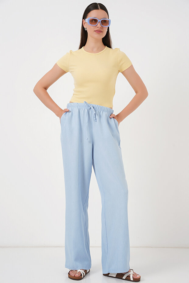 Women's Wide Leg Linen Trousers 6735 - Blue