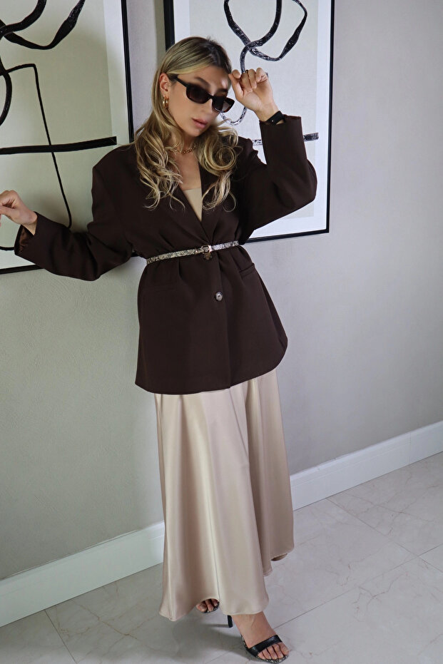 Uzun Saten Etek - Bej - 1