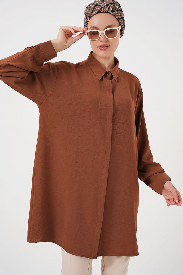 Kadın Uzun Gömlek Tunik 5945 - Taba - 1