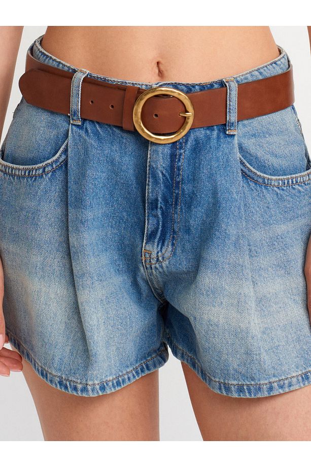 71998 Pileli Geniş Denim Şort-Tint - 3