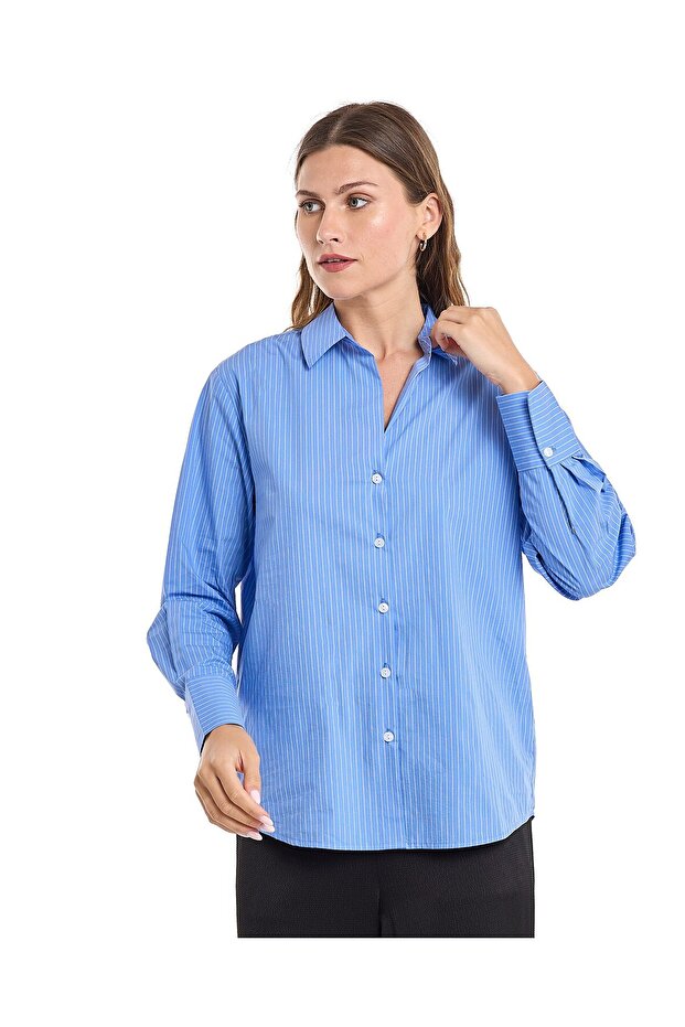 Striped Shirt with Classic Collar and Long Sleeves